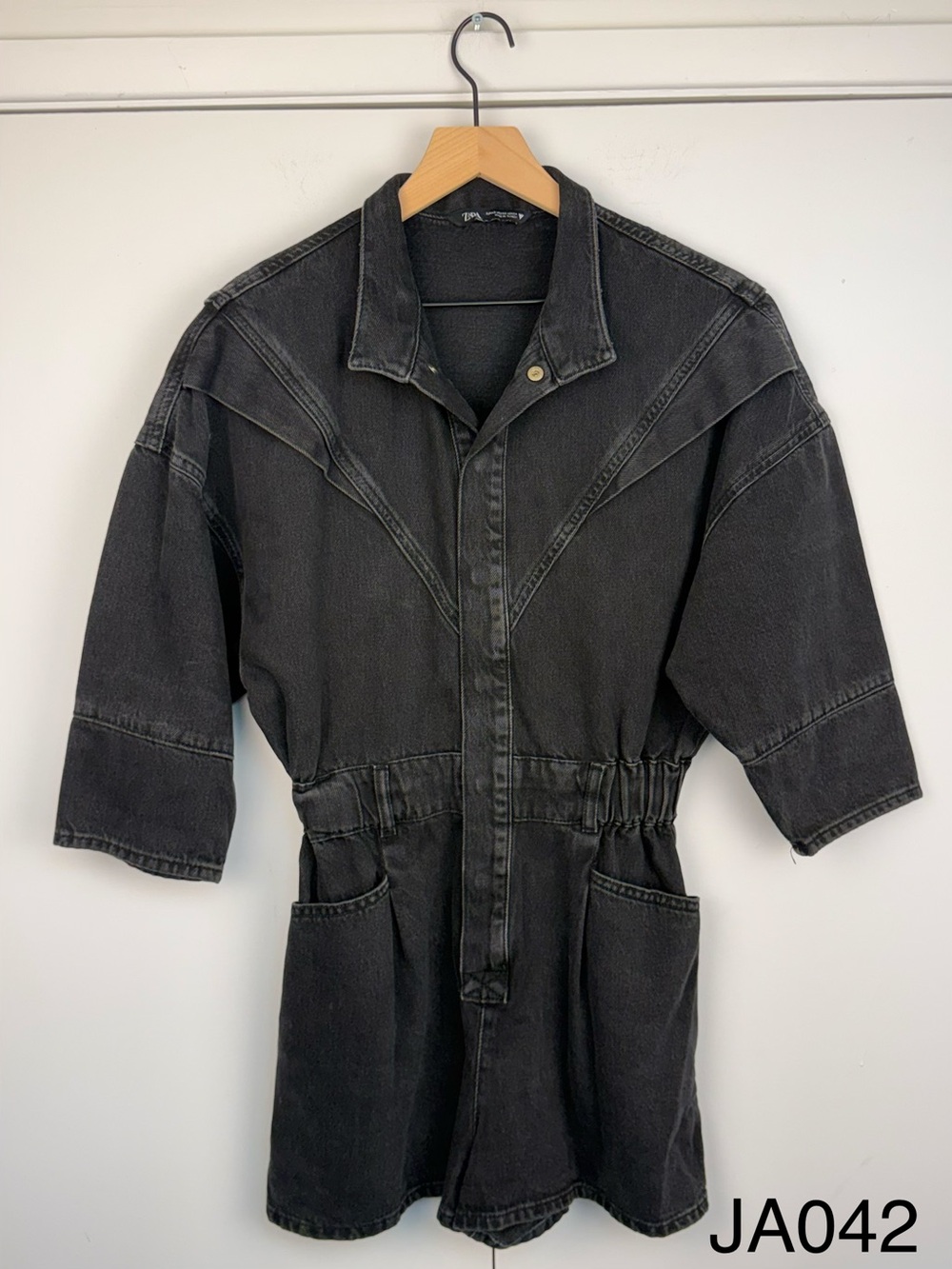 Zara Black Denim Utility Romper Jumpsuit XS